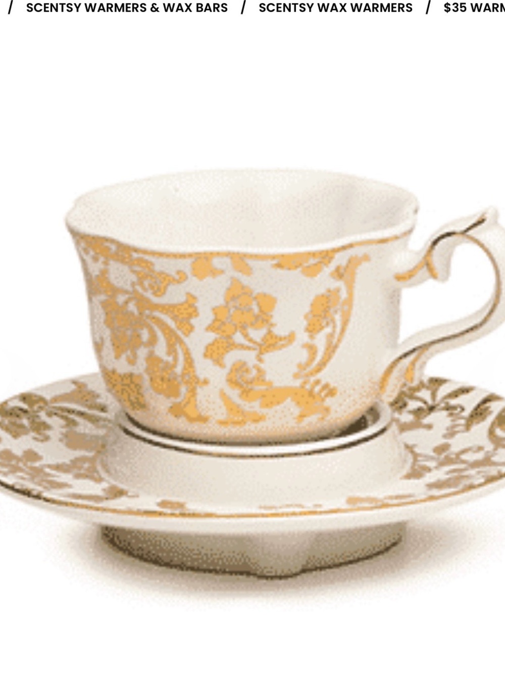 Scentsy White and Gold Floral Porcelain Teacup & Saucer